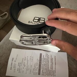 Balenciaga Black Belt with Silver Buckle